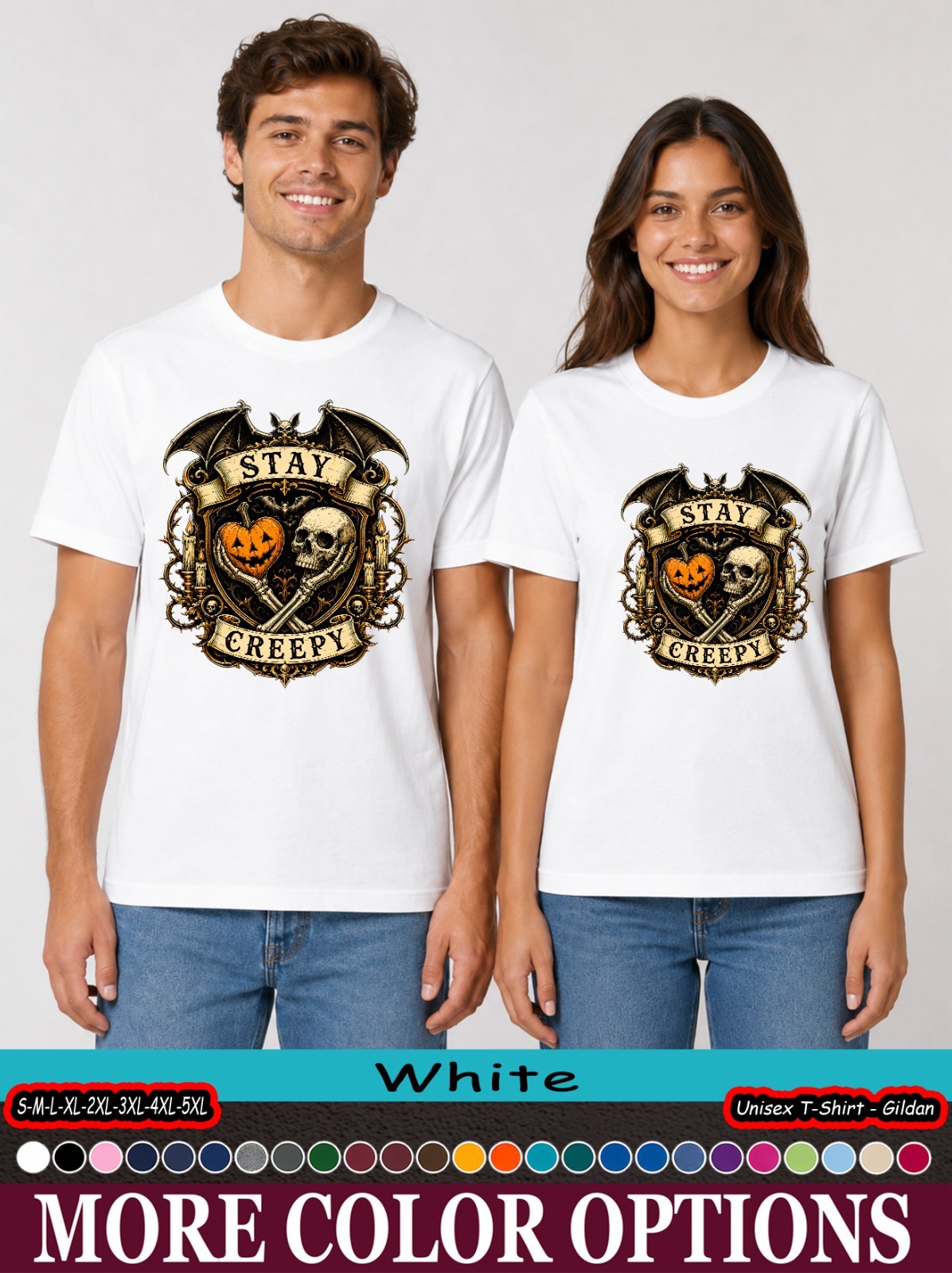 Stay Creepy Bat Skull Shirt, Gothic Pumpkin Halloween Horror Tee