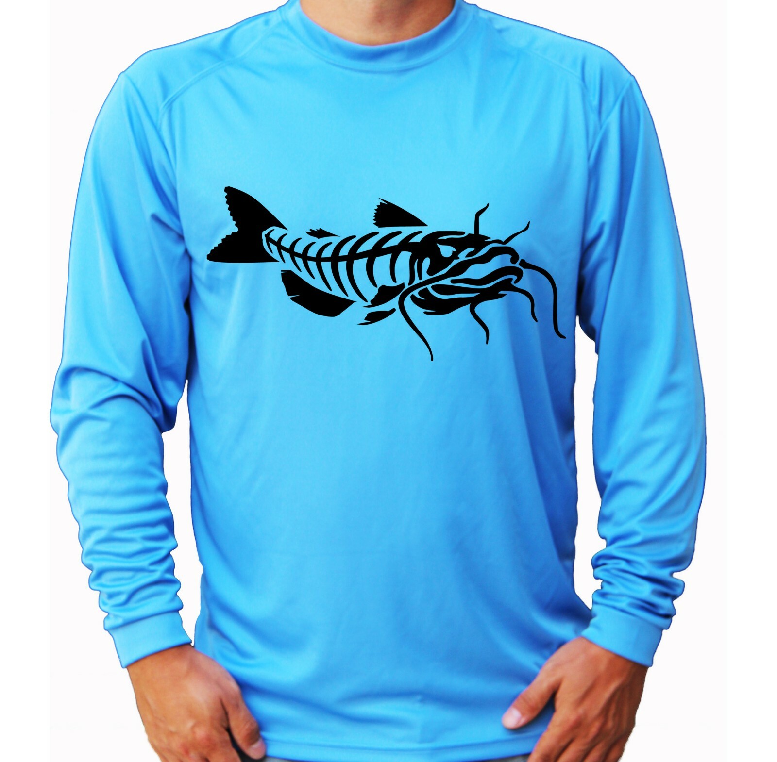 Catfish Skeleton Fish Long Sleeve UPF 30 T-Shirt Fishing Boat Sun UV Protection