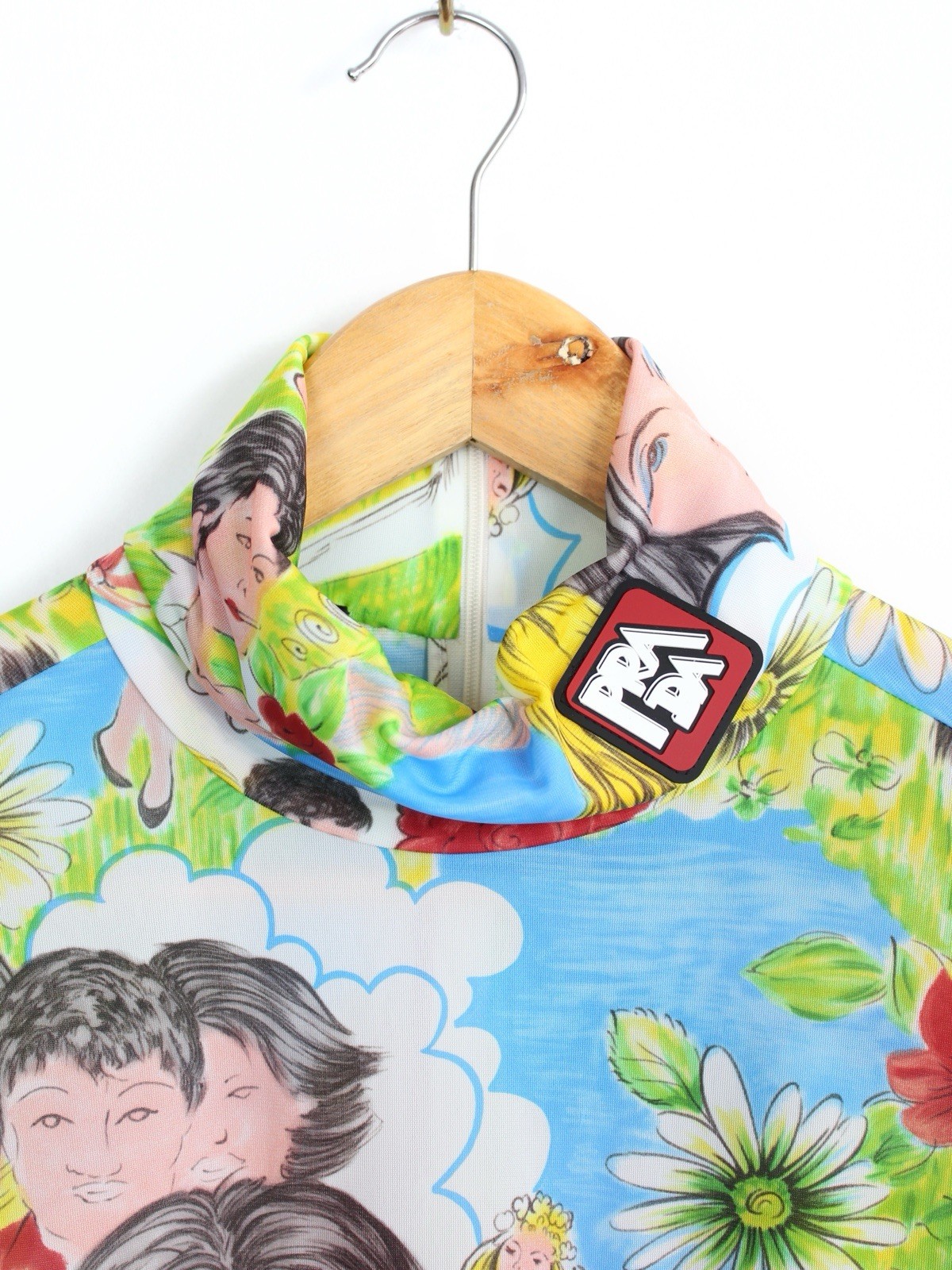 Prada Ss’19 Flashback Print Turtleneck Jersey Top LongSleeve, Size XL