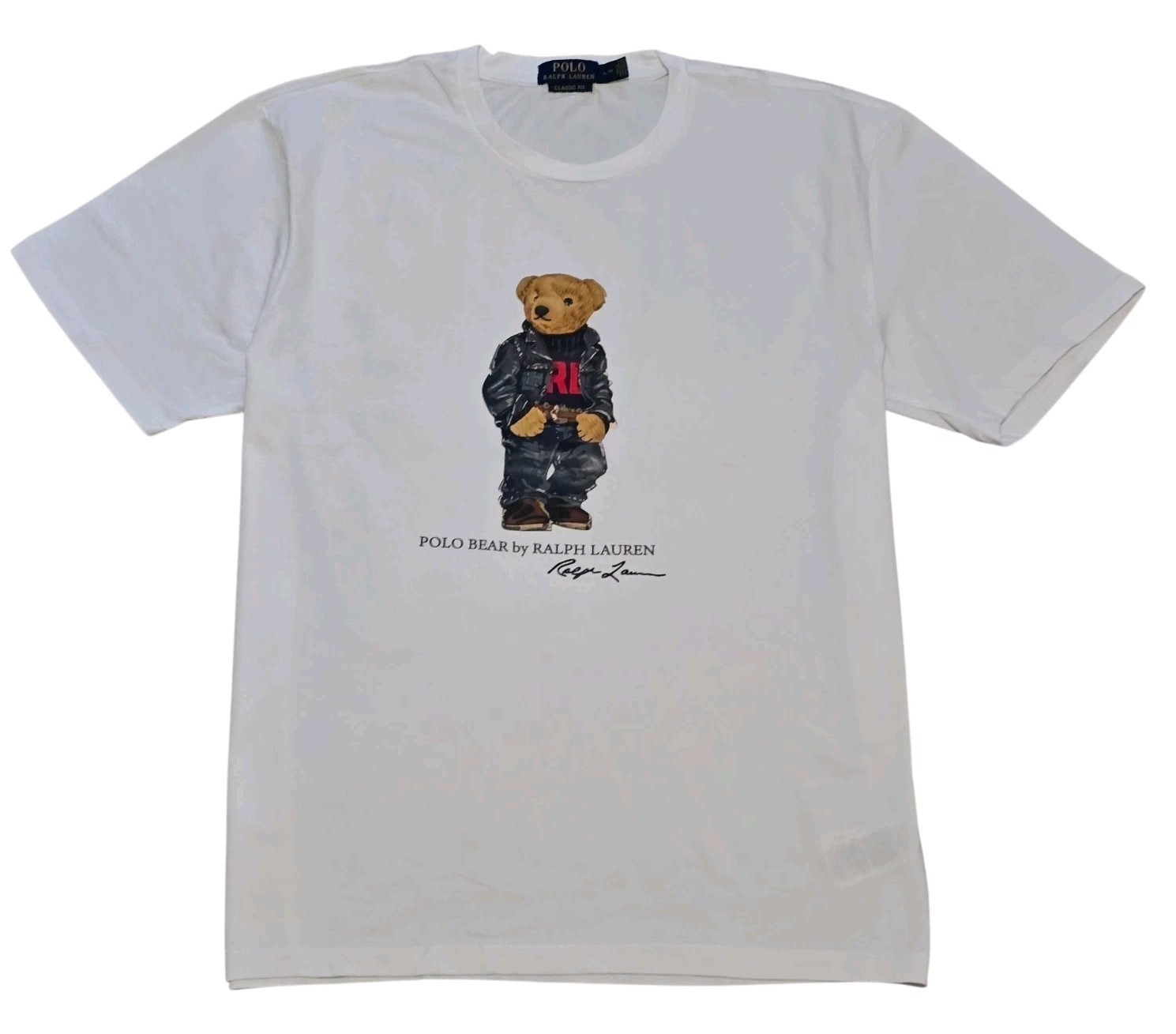 Polo Ralph Lauren Classic Fit Polo Bear Denim Crewneck Jersey T-Shirt White