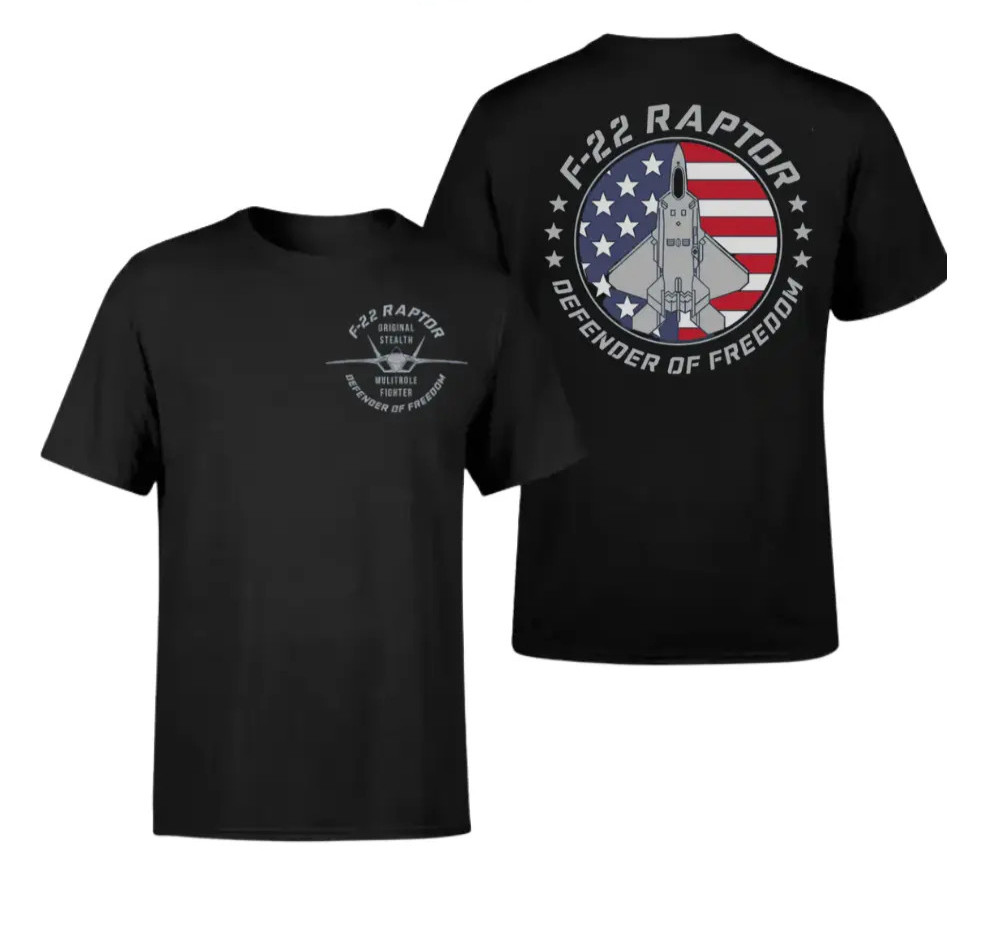 F-22 Raptor Defender Of Freedom Fighter Jet T-Shirt Two Side, Vintage Streetwear