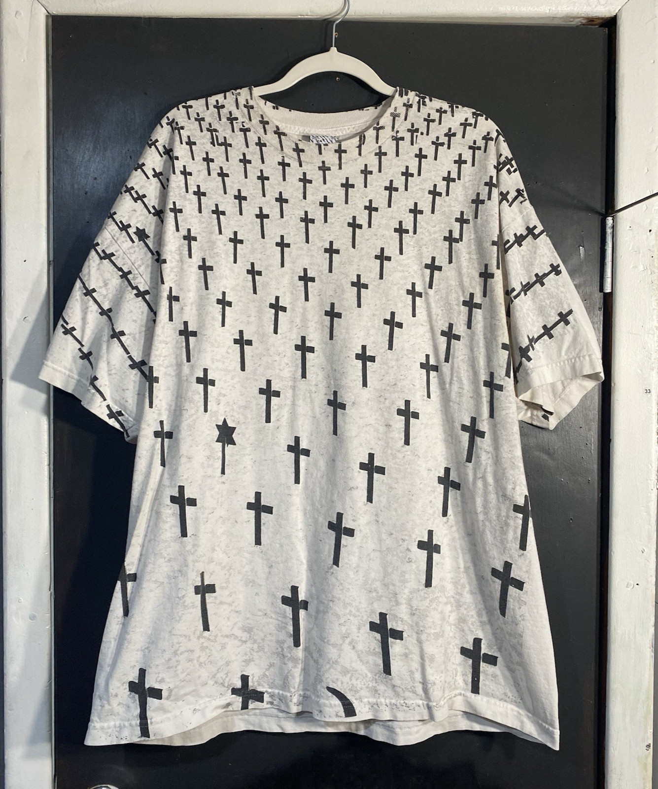 Vintage Y2K Rogue Status Summer 2007 Collection Cross AOP White T-shirt Size 2XL