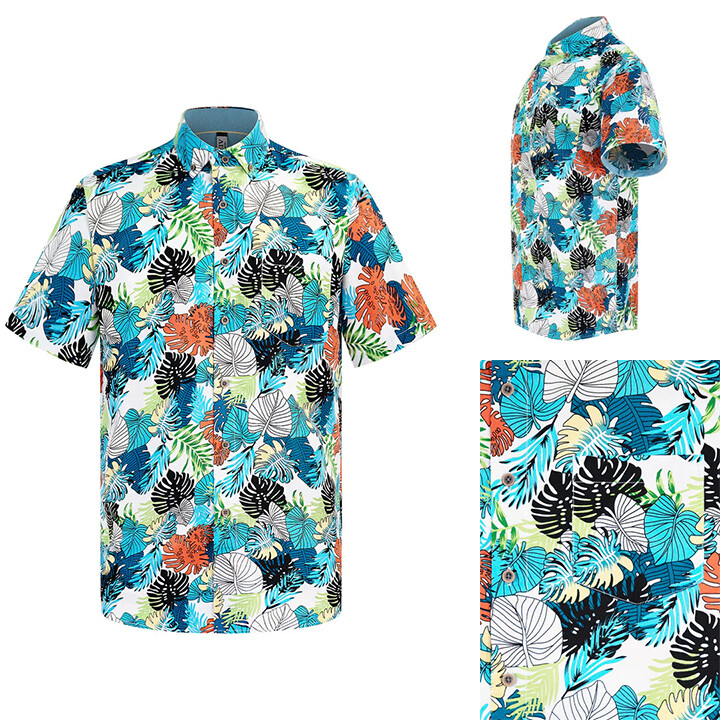 WEIV Men’s Tropical Print Button Down Short Sleeve Front Pocket Shirt WS7050