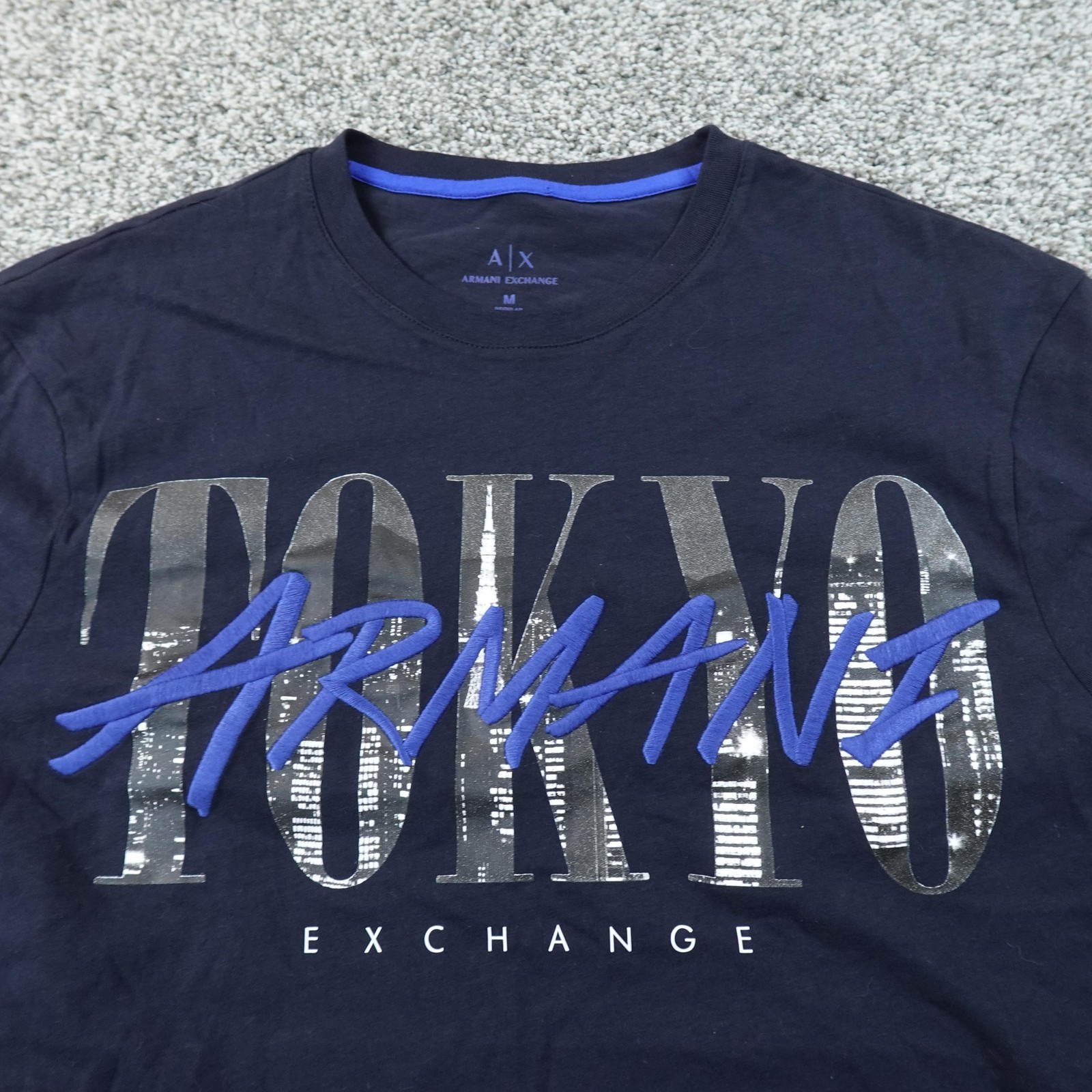 NEW Armani Exchange Shirt Mens M Blue Tokyo Graphic Tee T-Shirt Short Sleeve Top