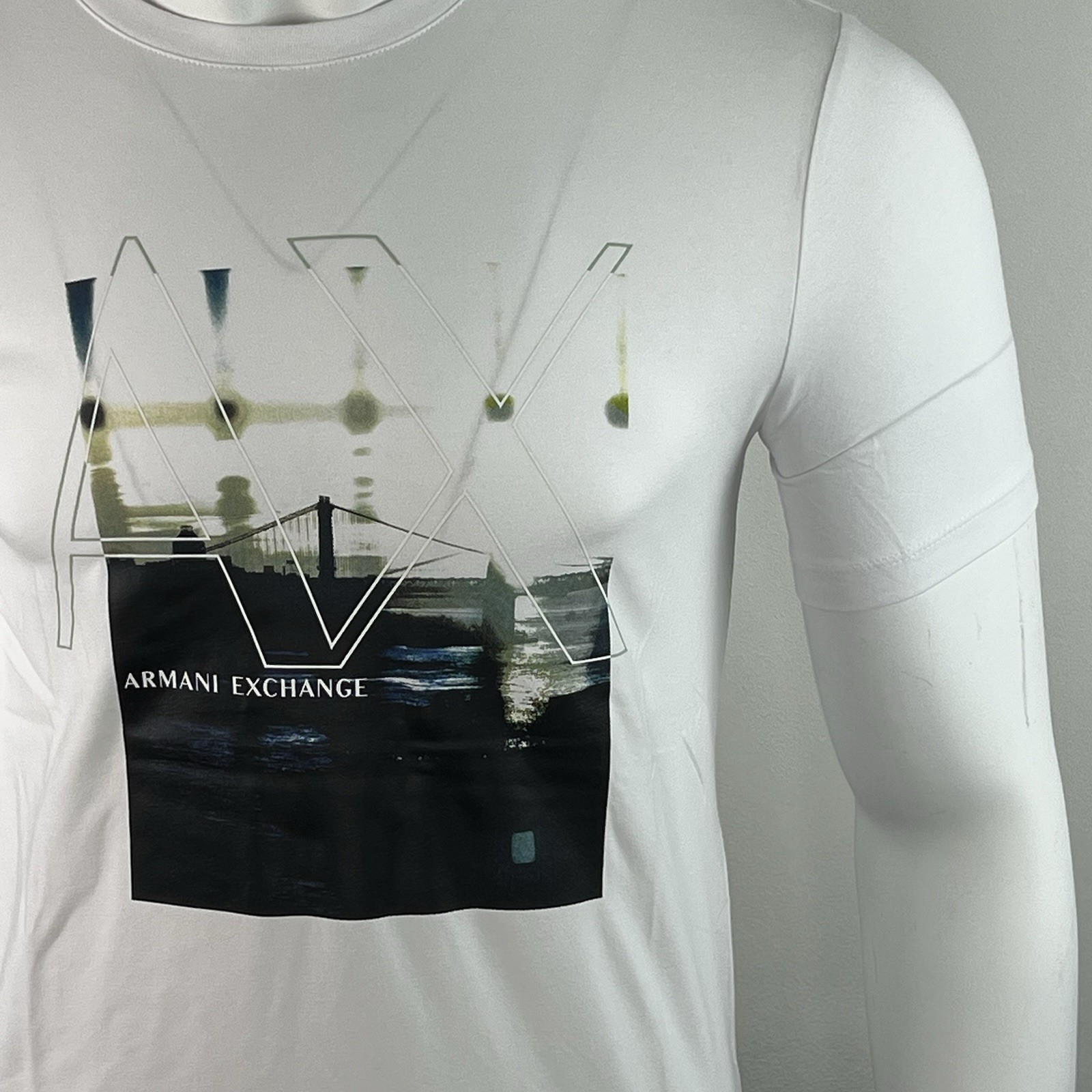 Armani Exchange Crewneck Stretch Cotton NYC Bridge AX Logo Slim Fit T Shirt NWT