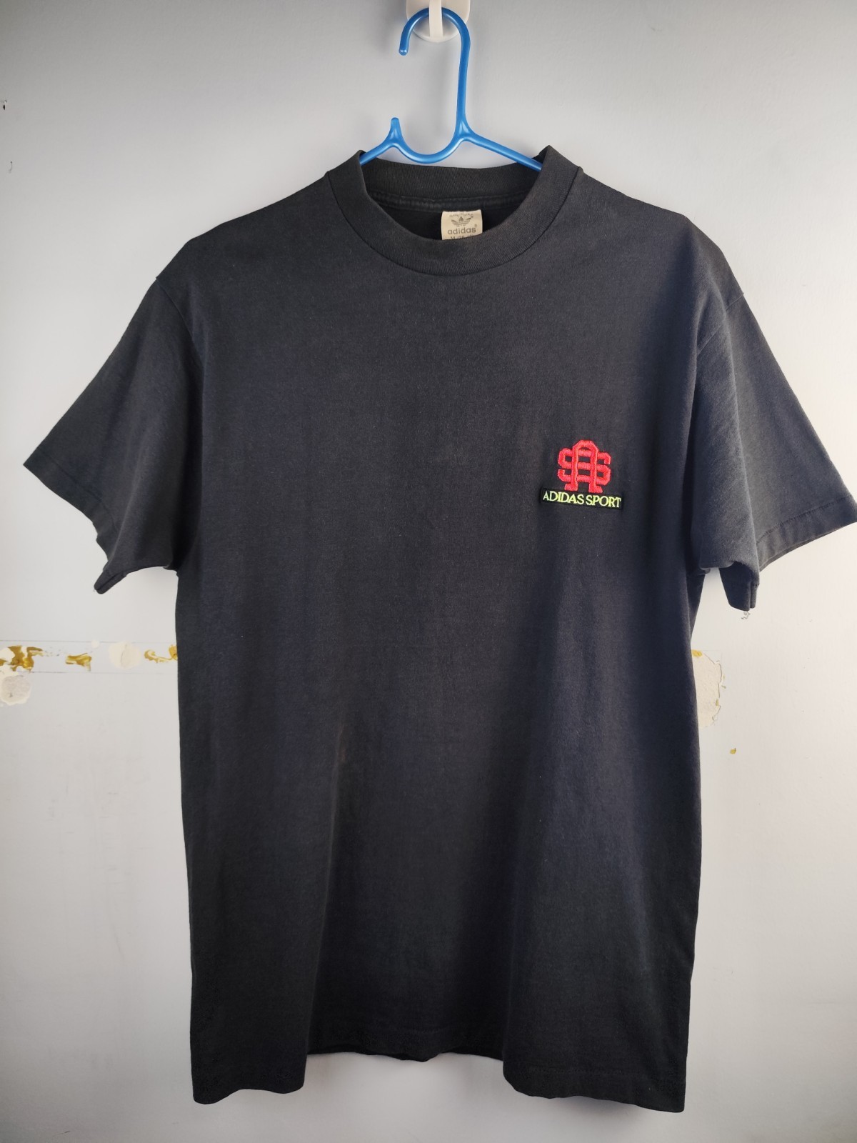 VINTAGE 90s Adidas Sport Embroidered T-Shirt Black Single Stitch Made in USA M