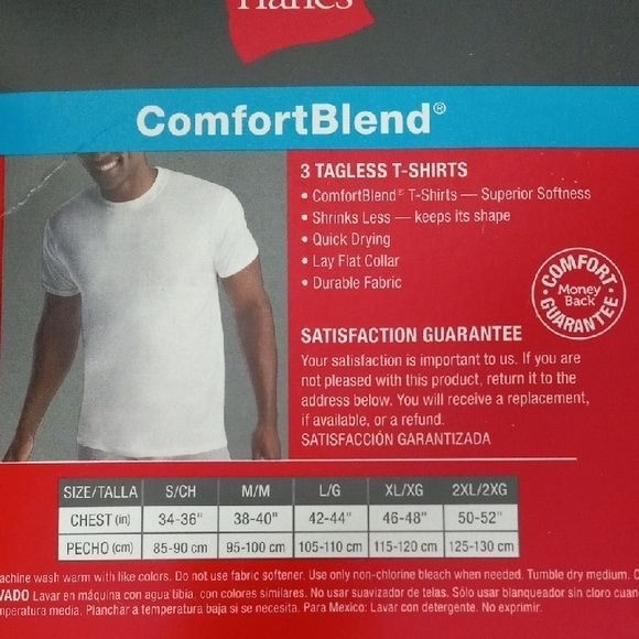 Hanes Size XL T-Shirts 3-Pack Comfort Blend Tagless Lay Flat Collar White NEW