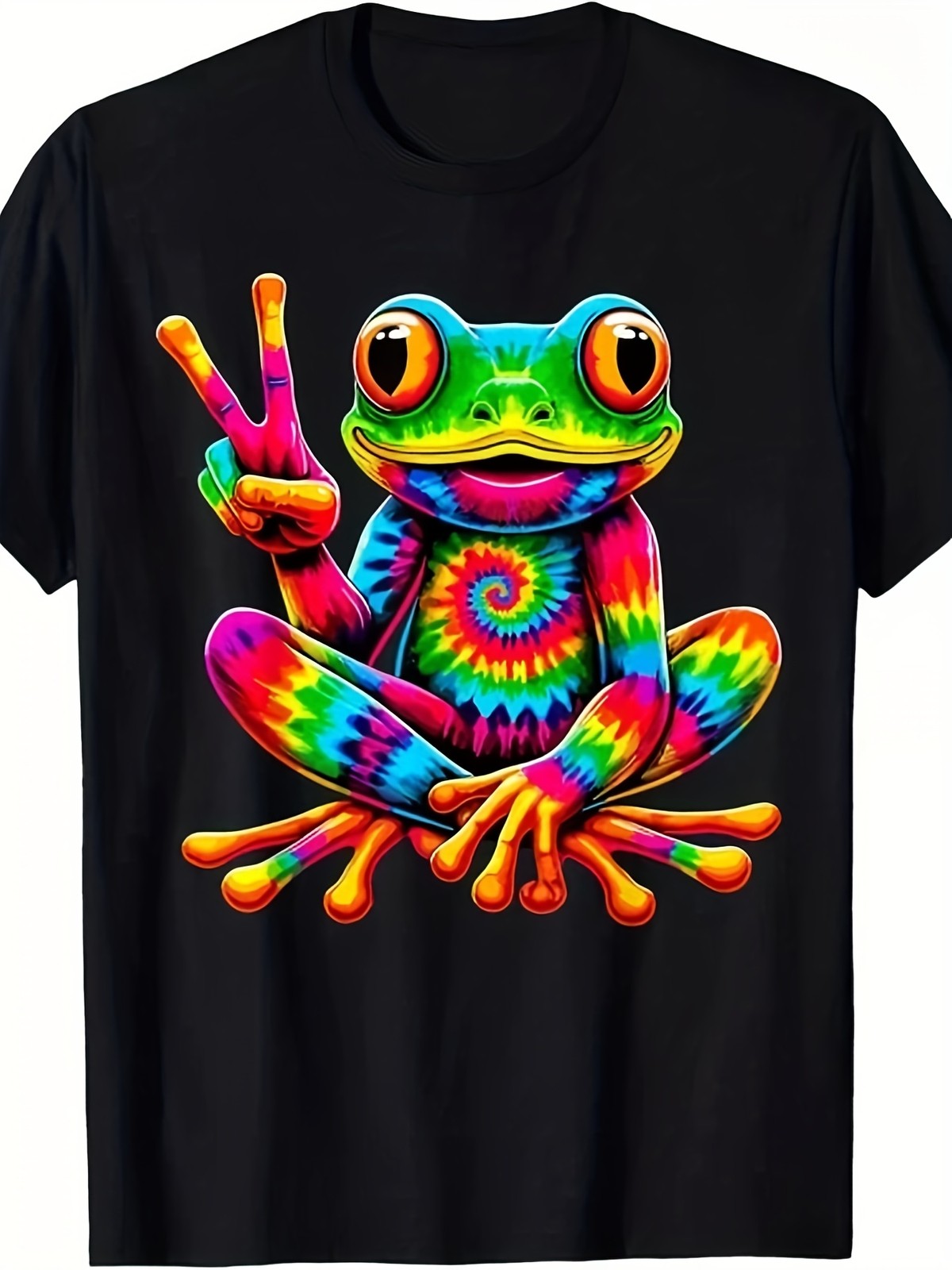 Tie Dye Peace Frog Graphic Tee – Retro Psychedelic Colorful Toad T-Shirt