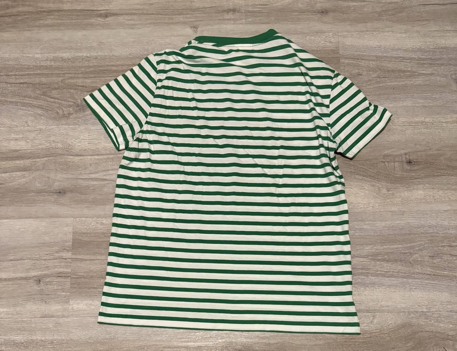 Lacoste Men’s V Neck Green White Stripe Alligator Logo T Shirt Size Medium/6