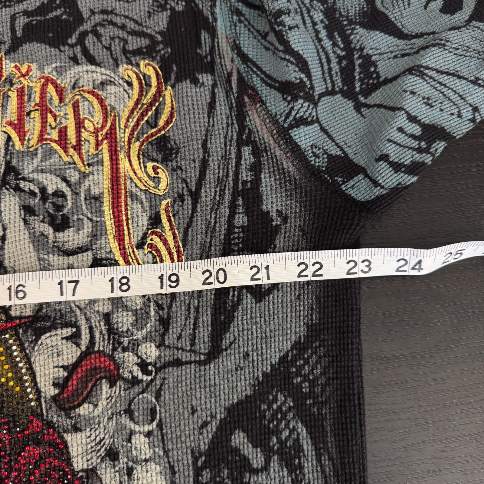 Christian Audigier Shirt Mens XL Thermal Skull Rose Rhinestone Y2K Tattoo NEW