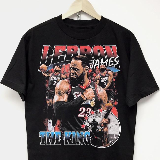 Lebron James Philadelphia 76ers graphic t-shirt vintage rap tee hip hop jersey