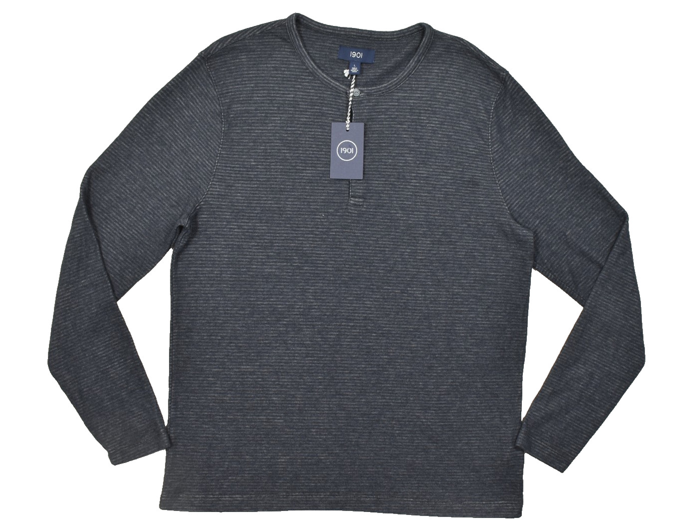 1901 Nordstrom Men Large Gray Shadow White Texture Henley Long Sleeve Shirt NWT