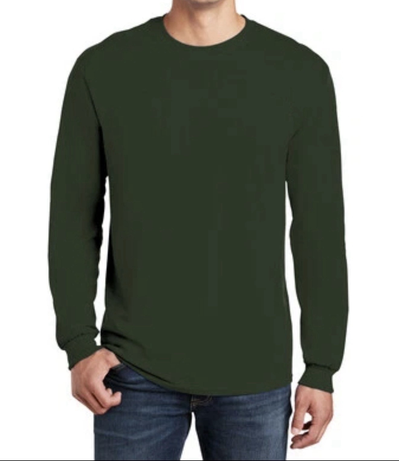 Gildan G540 Men’s Heavy Cotton Preshrunk Long Sleeve Shirt Green Size Small
