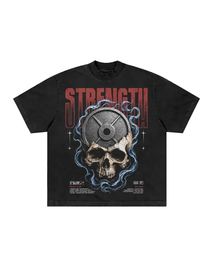 Men’s Vintage Washed Graphic T-Shirt Skull Gym Weight Plate Print Streetwear Tee