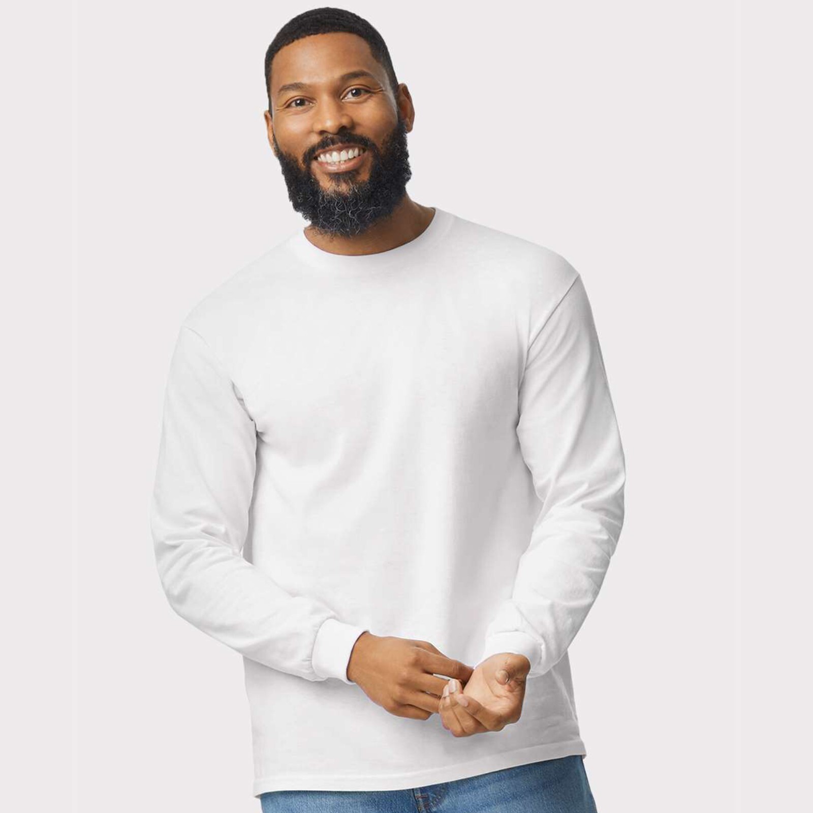 Gildan – Long Crew Neck Tee 100% Heavy Cotton White Color T-Shirt Pack 6