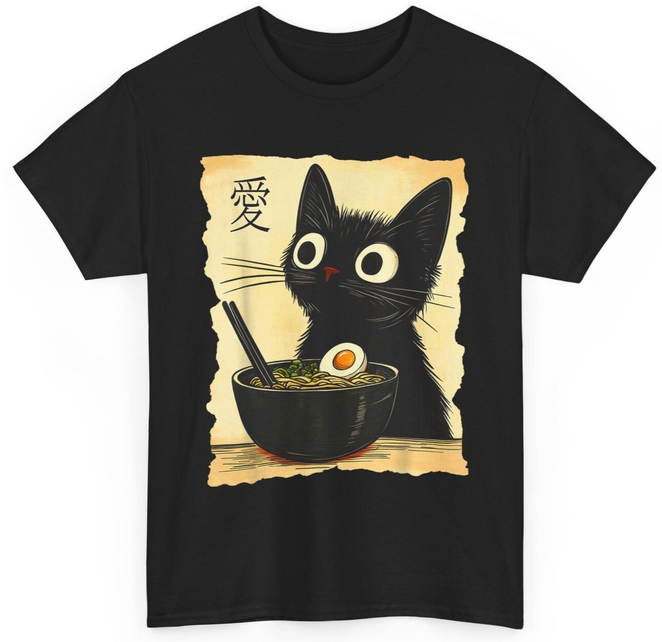 Funny Cat Ramen Graphic Tee Japanese Kawaii Anime Cat T-Shirt