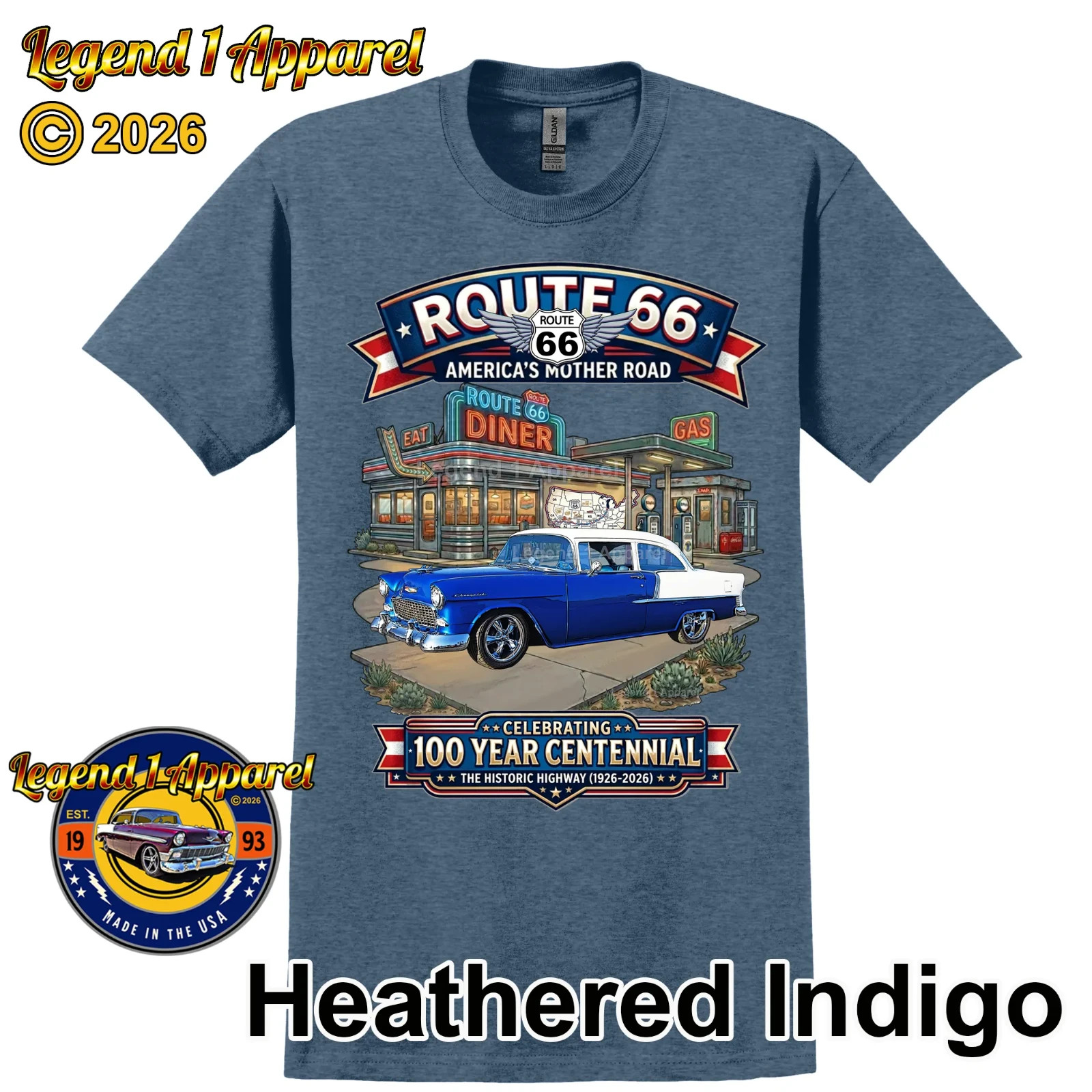 Route 66 100 Year Centennial, 1955 Chevrolet Bel Air Coupe T-Shirt