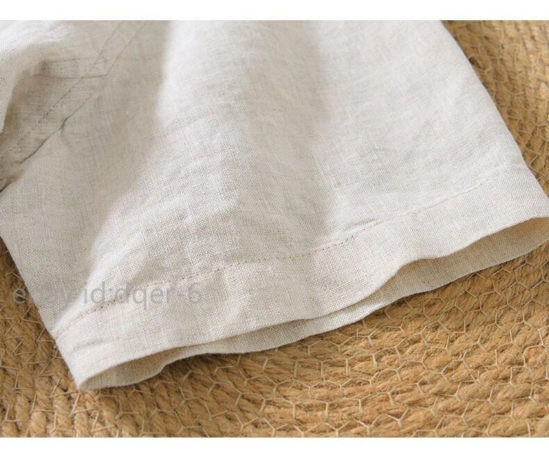 Mens Chinese Hanfu Casual Short Sleeved 100% Linen T-shirt Thin Shirt Retro Top