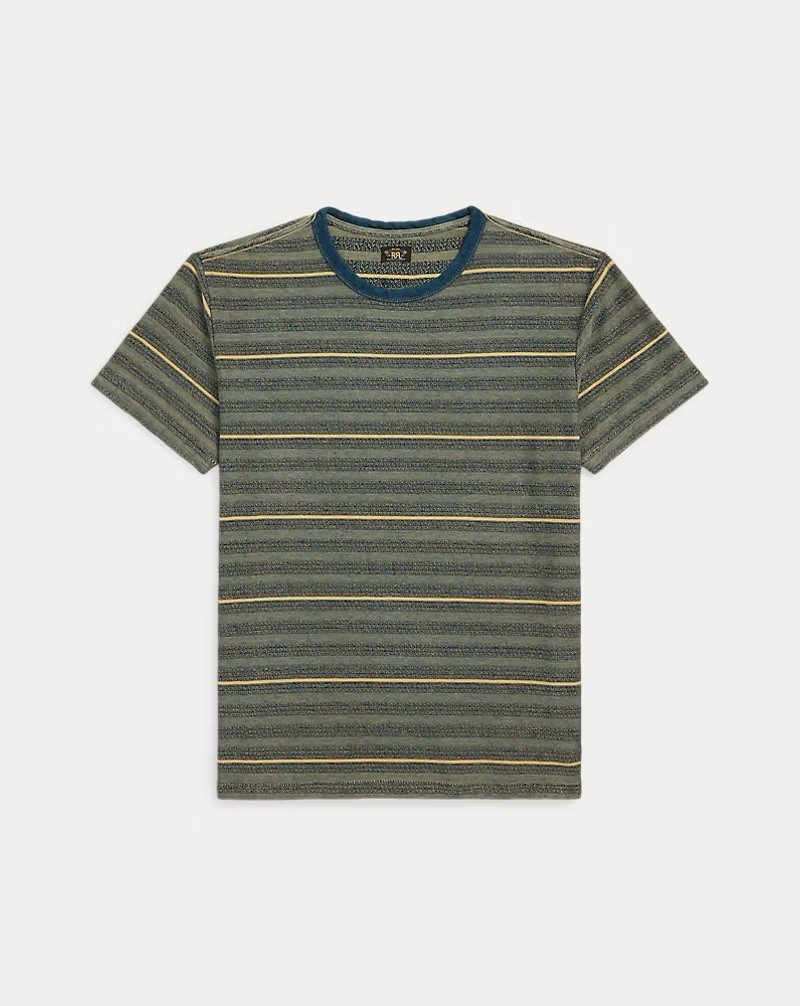 RRL By Ralph Lauren Indigo Striped Jacquard T-ShirtCream/Multi Size XXL