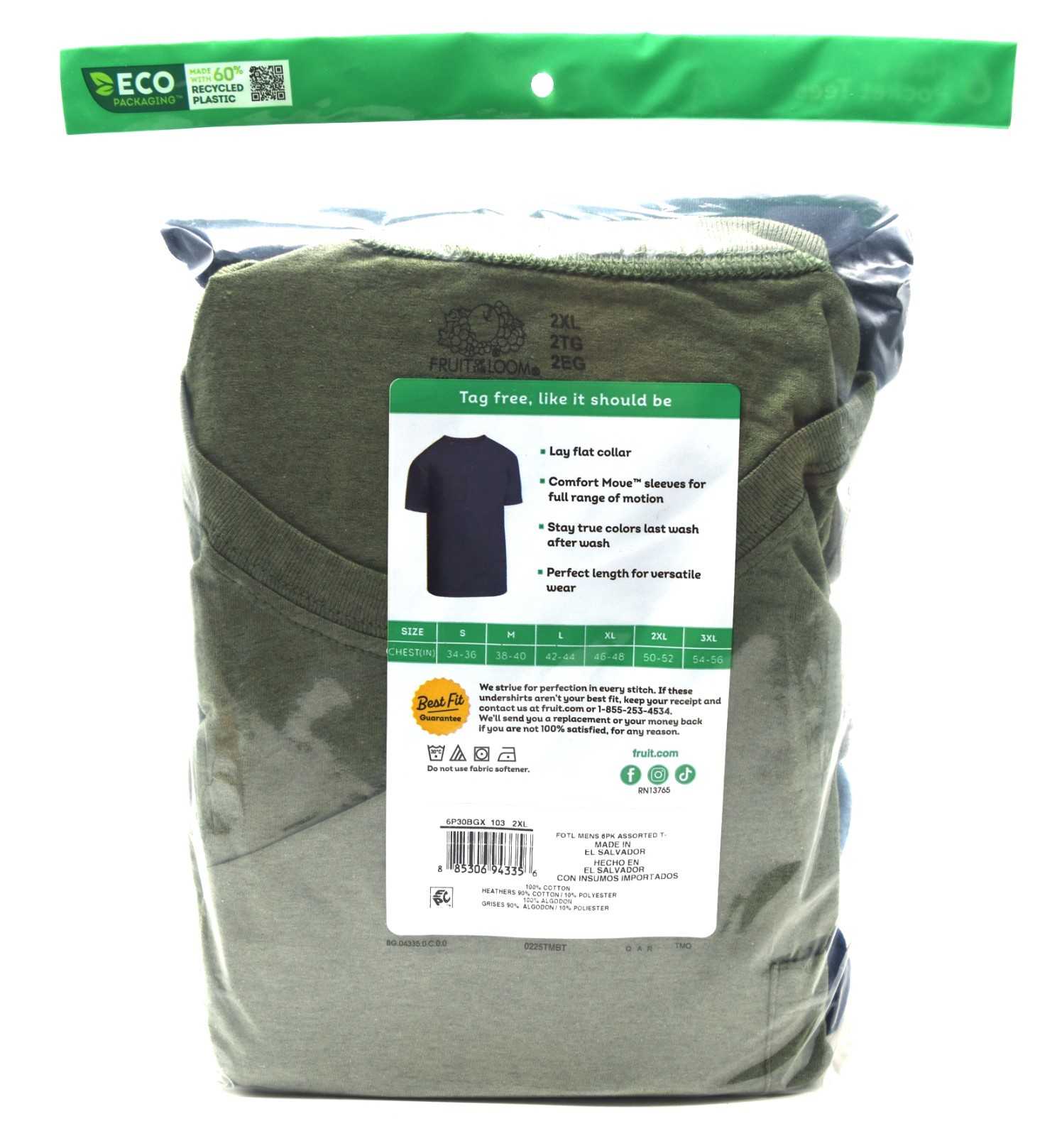 6 Fruit Of The Loom 2XL 50-52 Black Gray Pocket T-Shirts 2EG 127-132 CM