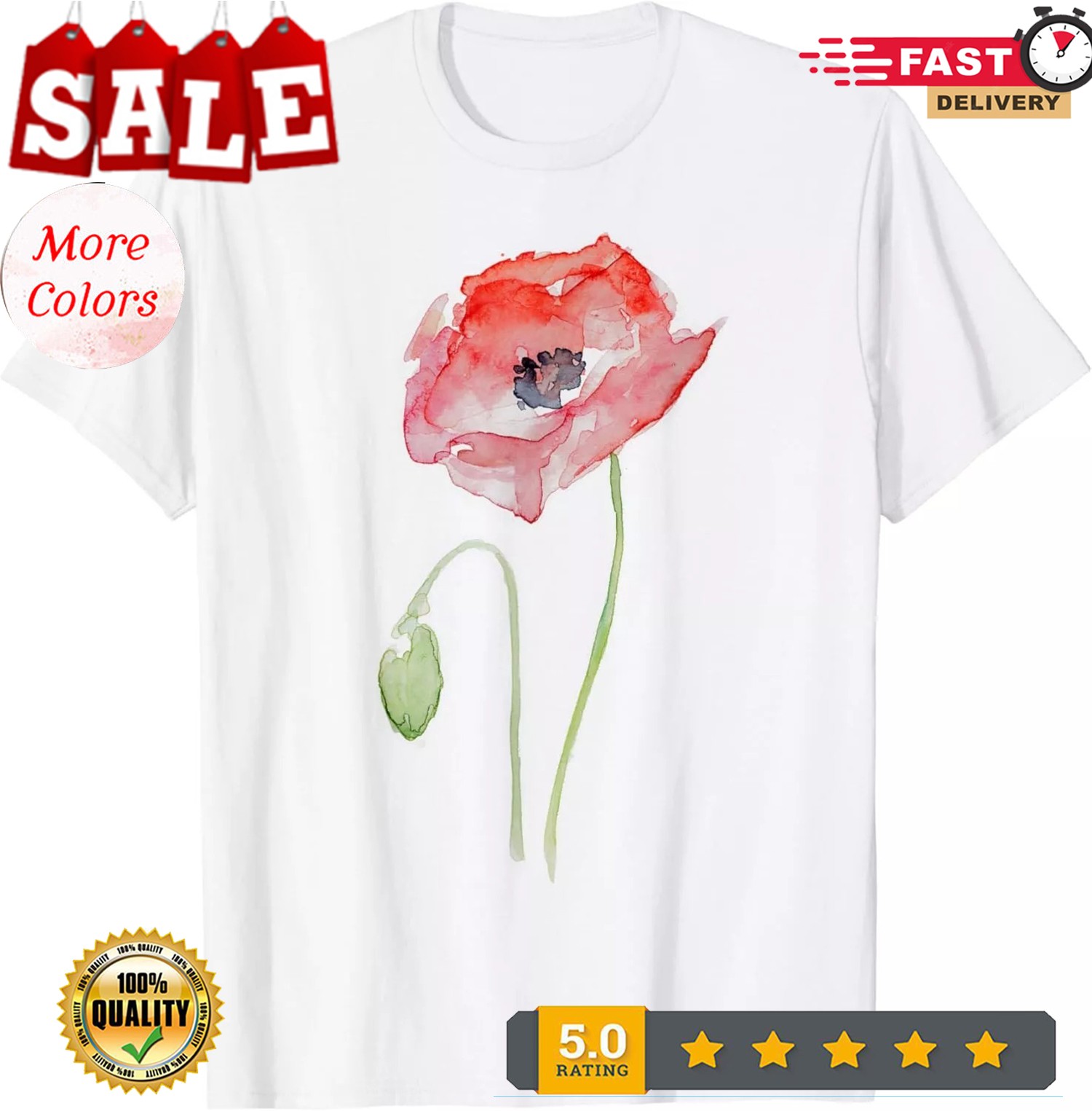 2025/Red Poppy Watercolor Floral Gift Unisex T-Shirt