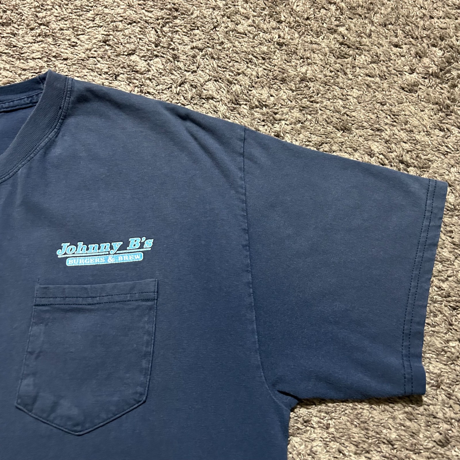 Vtg Sun Faded Shirt Pocket Tee y2k Graphic Tshirt Navy Blue Distressed Large