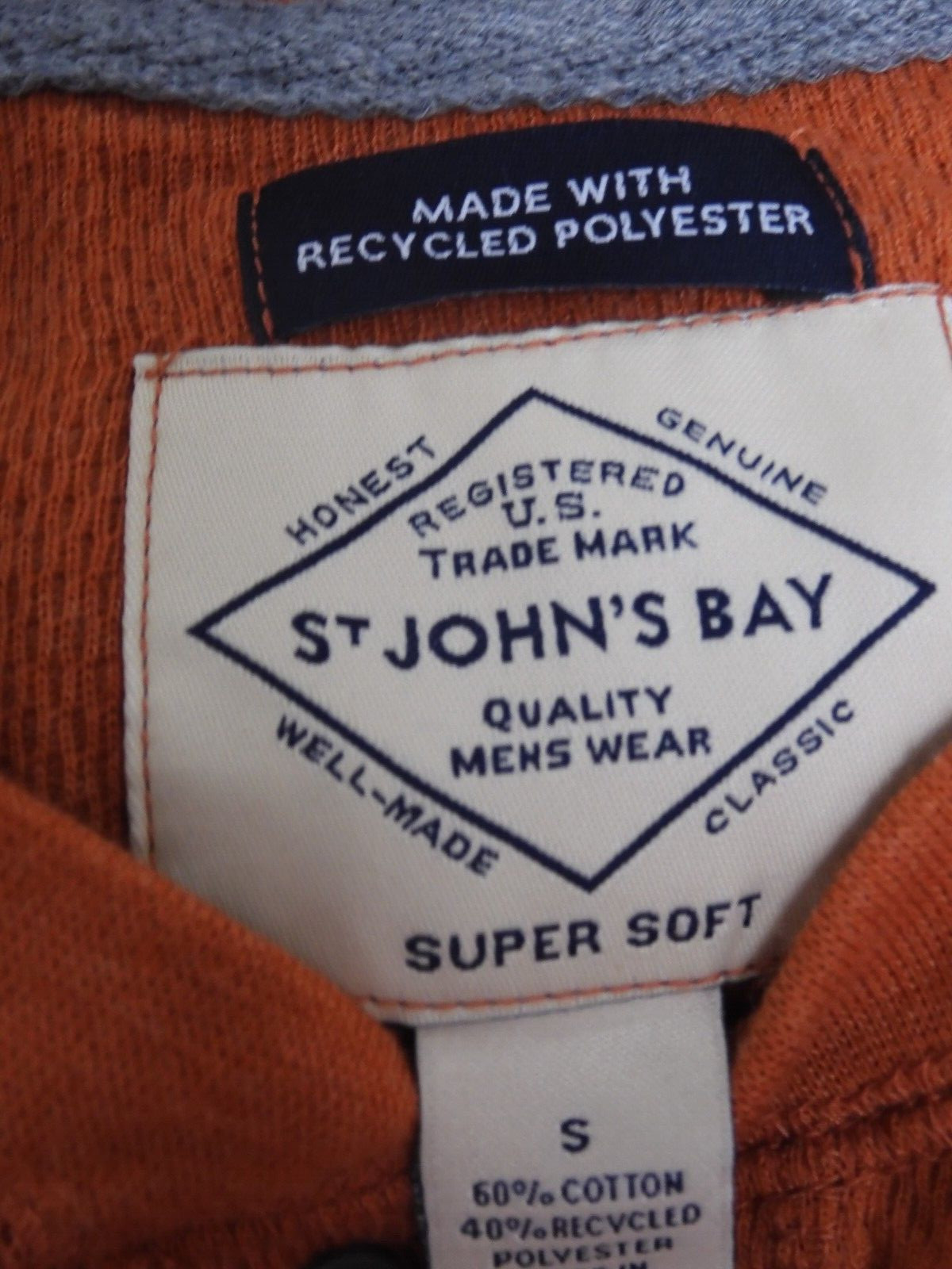 St. John’s Bay Orange Textured Long Sleeve Henley Shirt Sz Small