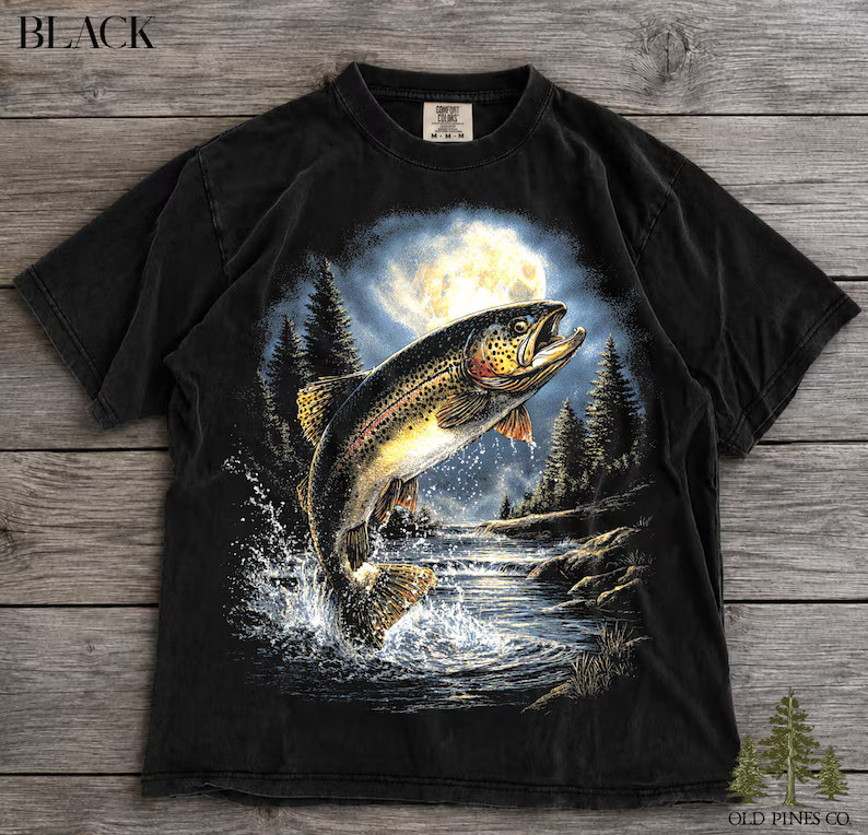 Rainbow Trout Moon Fishing Comfort Tee Angler Fisherman Gift