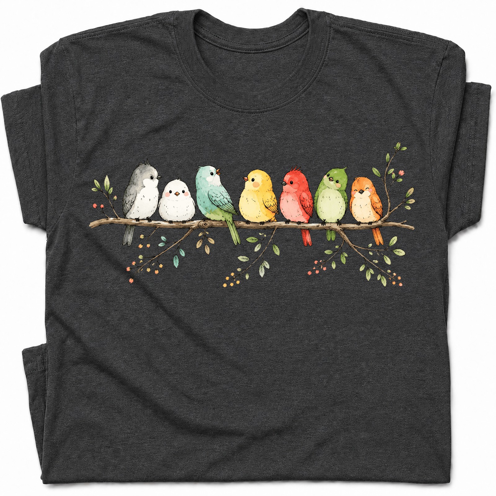 Cute Colorful Birds Branch T-Shirt Adorable Bird Family Tee
