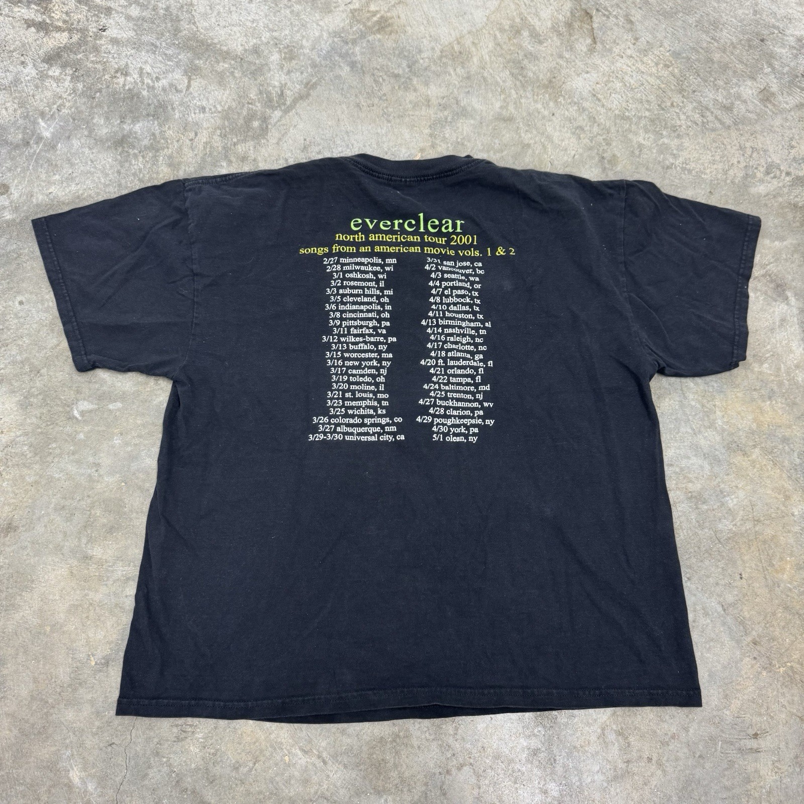 Delta Everclear North American Tour 2001 Double-Sided Black Tee XL