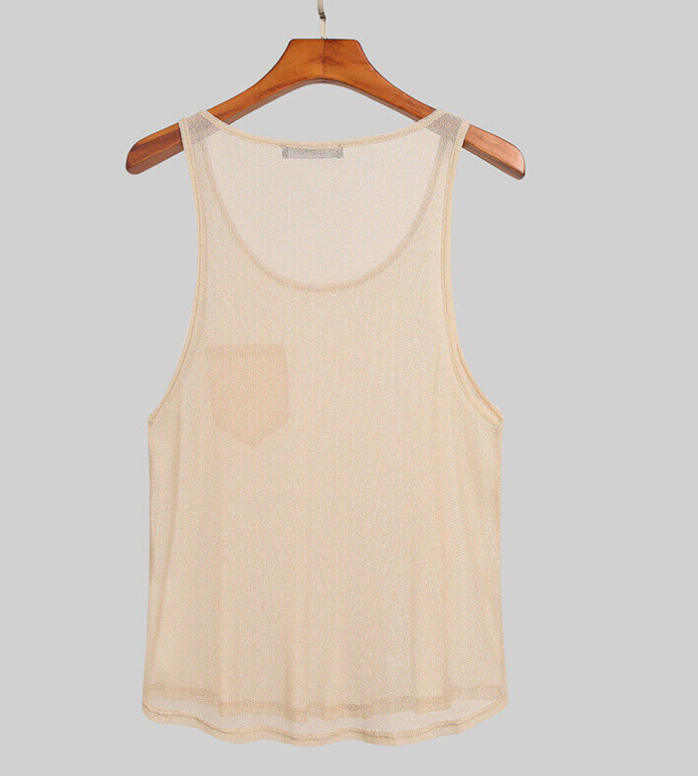 INCERUN Men’s Gold Size XL Scoop Neck Sheer Mesh Metallic Pocket Tank Top