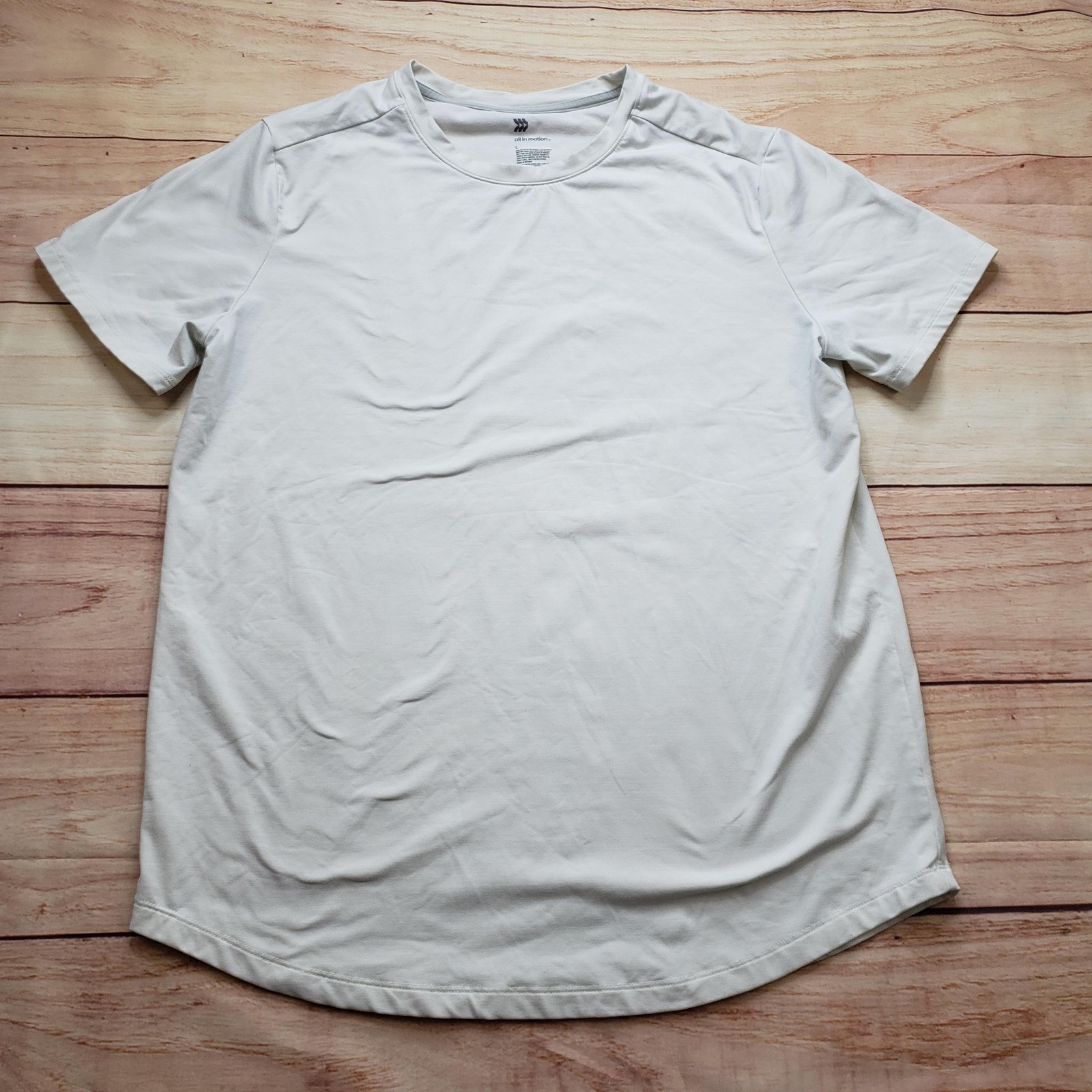 All In Motion Shirt Mens Large White Polyester Spandex Tagless Crew Neck