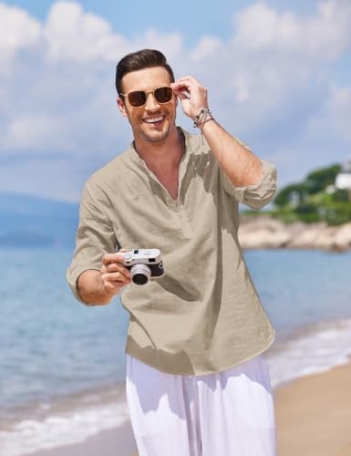Men’s Shirt Long Sleeve Size 4X-Large Relaxed Fit COOFANDY Mens Cotton Linen