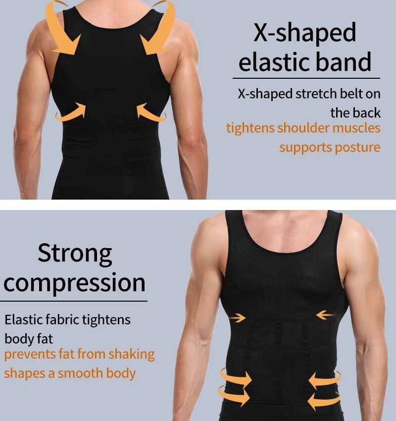 Men’s Slimming Body Shaper Vest Abs Abdomen Compression Shirt Workout Tank Tops#