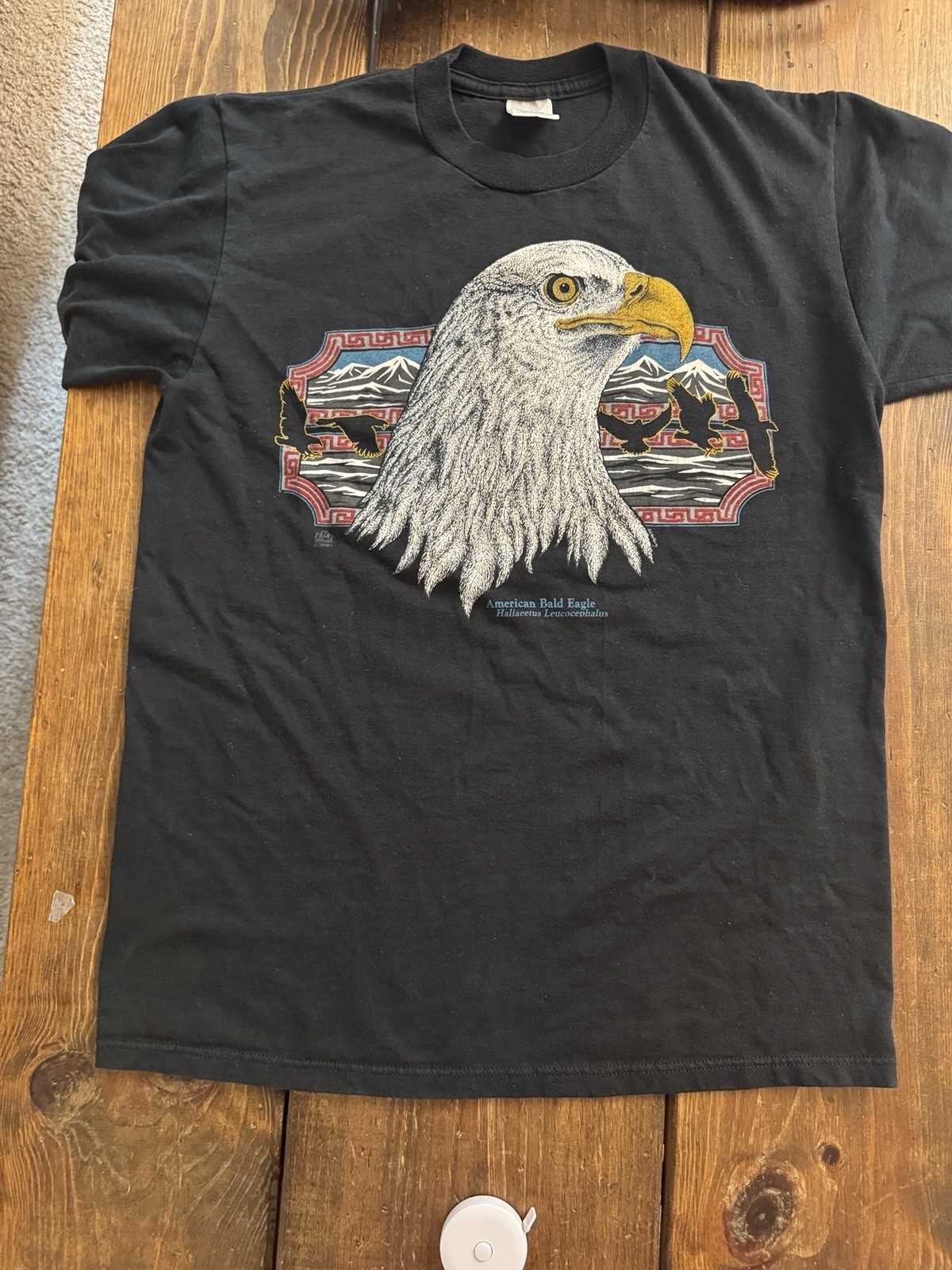 Vintage 90s JERZEES 50/50 Black Bald Eagle Made USA Crew Neck T-Shirt Unisex M