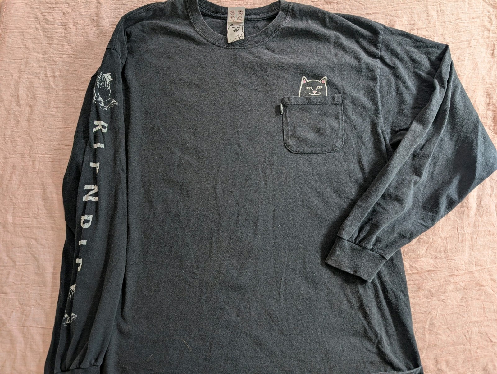 RIPNDIP Cat Graphic Black Long Sleeve Pocket Men’s T-Shirt XL