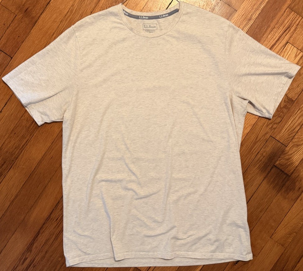 LL Bean Comfort Stretch Performance Pima Tee Shirt L Excellent Oatmeal 513018