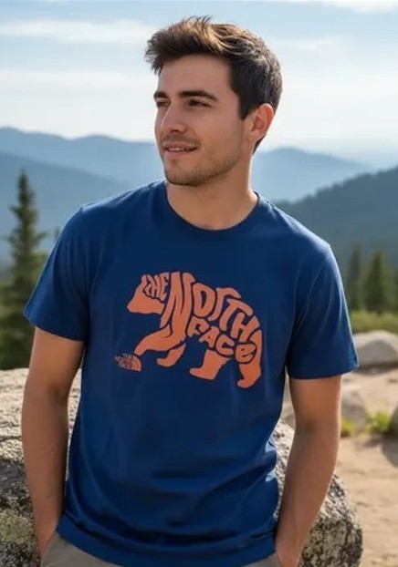 The North Face Men’s Evolution TNF Bear Graphic T-Shirt XL Estate Blue & Orange