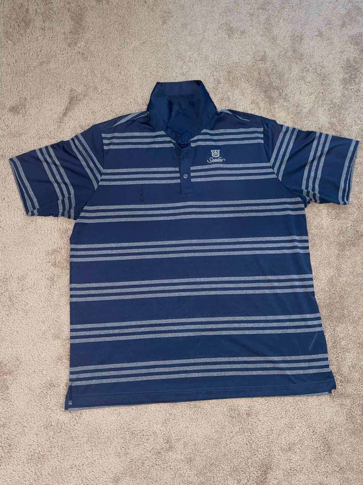 Adidas Men Golf Polo Shirt Blue Stripes Pure Motion 2XL Short Sleeve