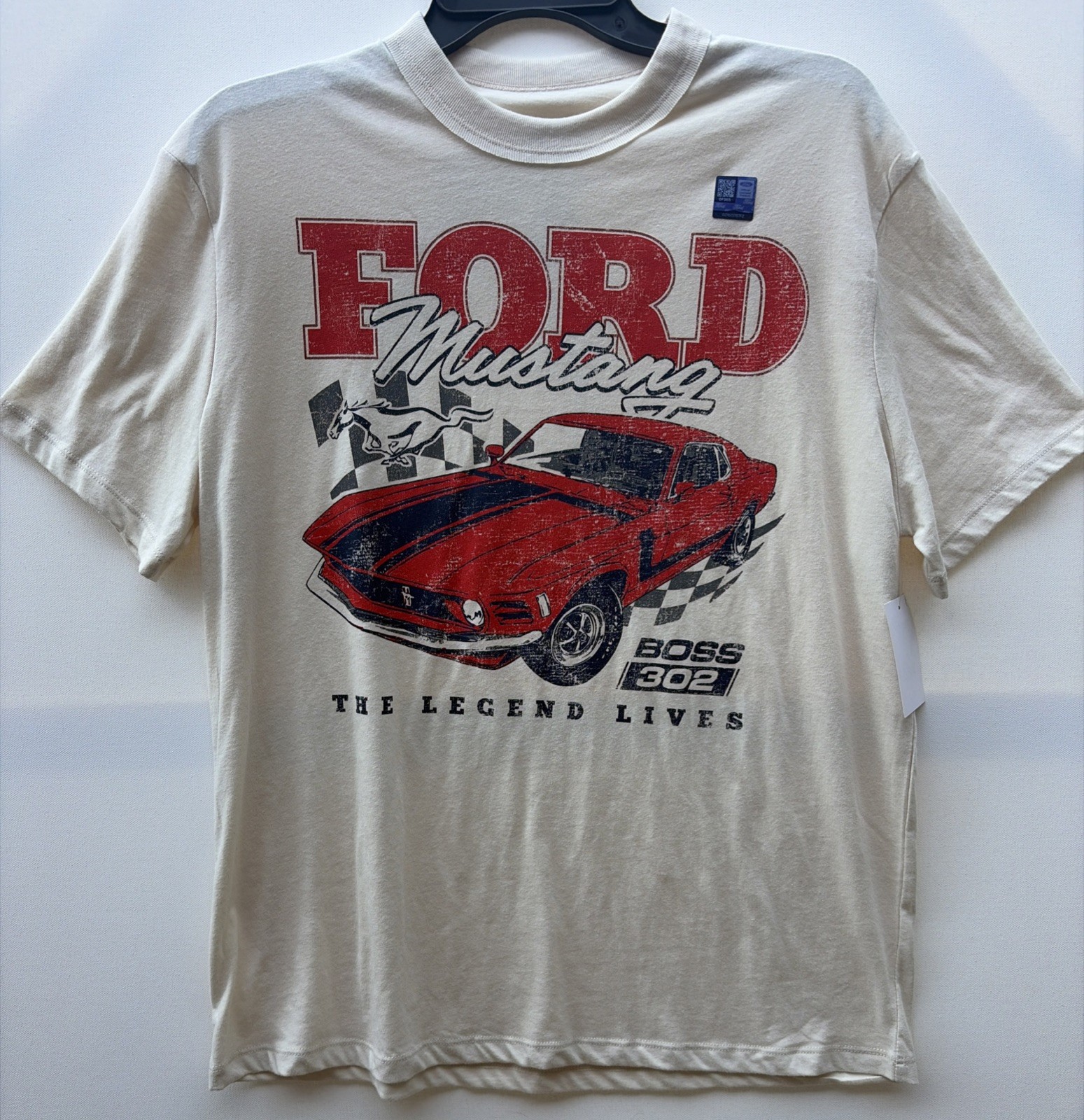 Ford Mustang Boss 302 Shirt Mens Small Cream Graphic T Shirt Muscle Car 2025