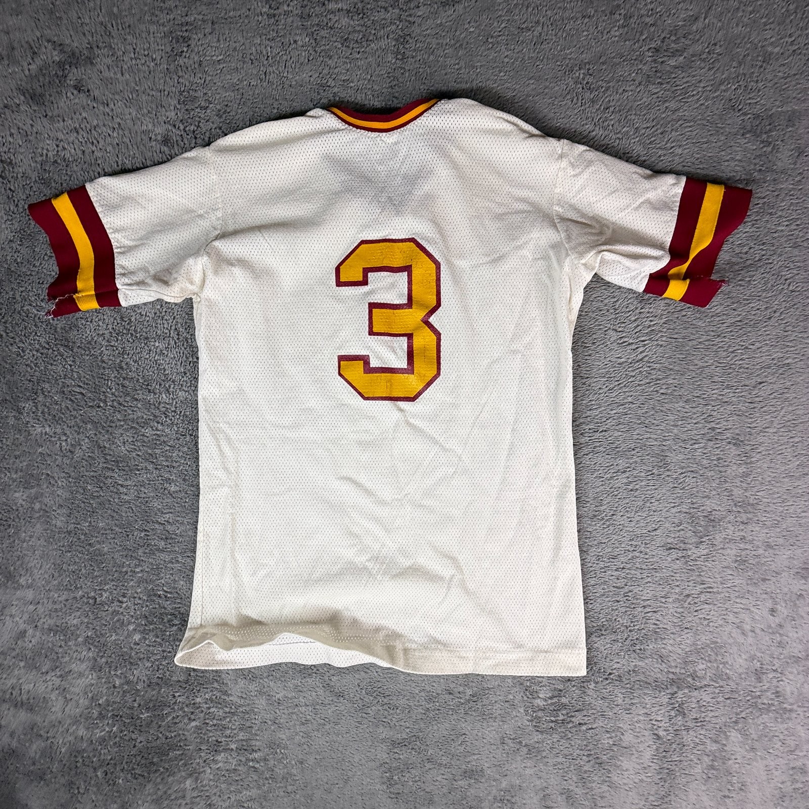 Vintage 80s Betlin Nylon Mesh Jersey Shirt White Maroon Gold CC #3 Columbus Ohio
