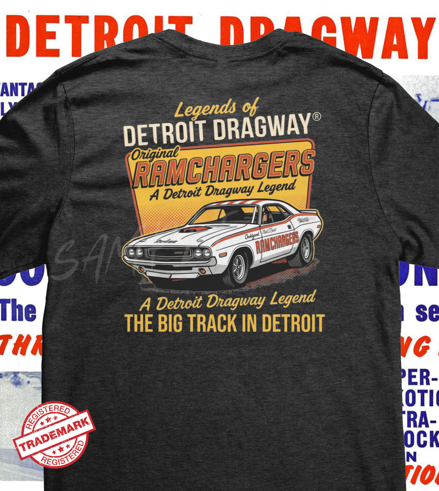 Detroit Dragway® Legends RAMCHARGER Tee #2-Shirt Image on BACK