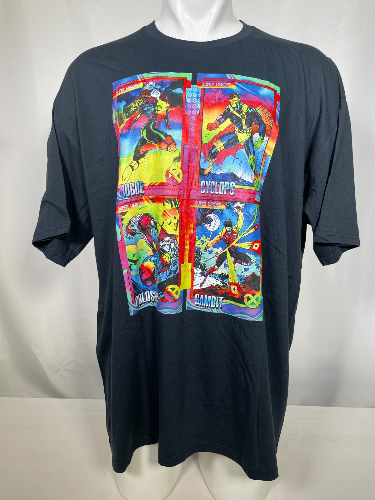 X-Men 90s Trading Cards Rogue Cyclops Colossus Gambit Black T-Shirt Men’s 3XL