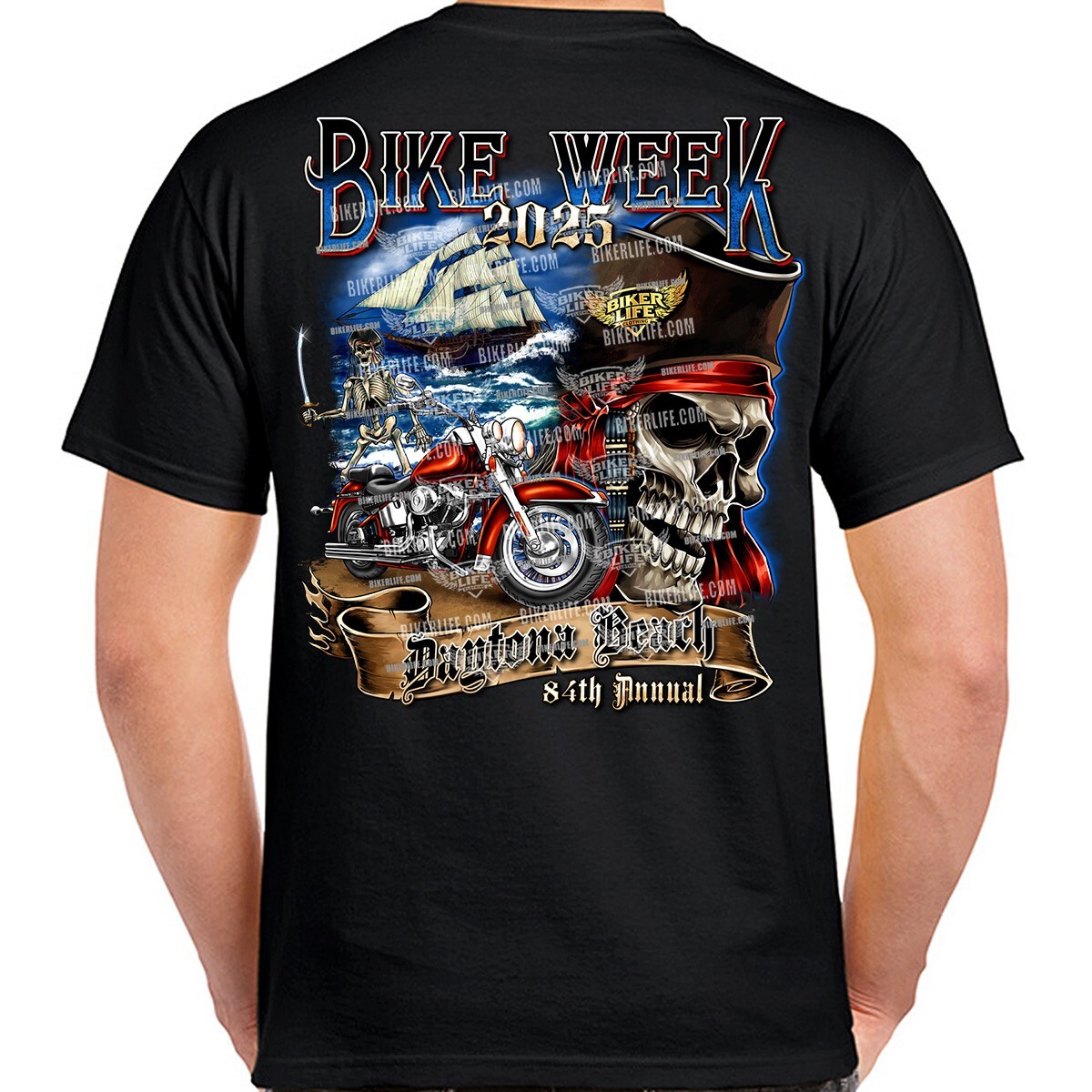 2025 Bike Week Daytona Beach Shipwrecked Pirate T-Shirt No Harley
