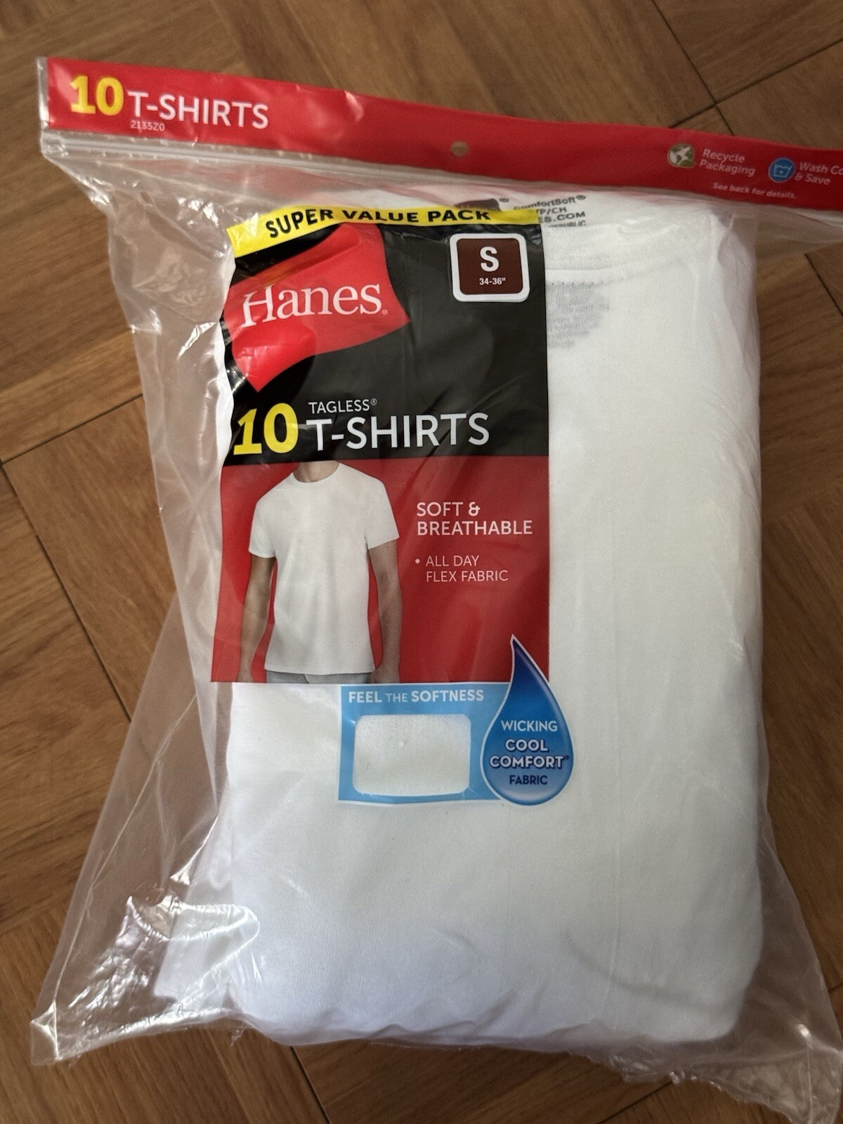 Hanes Mens Tagless T-Shirt 10-Pack White Size S Cotton Short Sleeve Cool Comfort