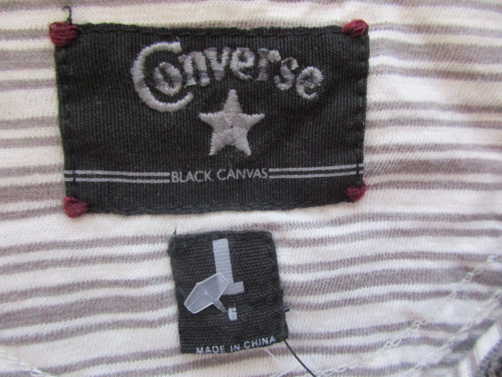 Converse Black Canvas Cotton Stripe Short Sleeve Men Henley T-Shirt L (G) U22.G9