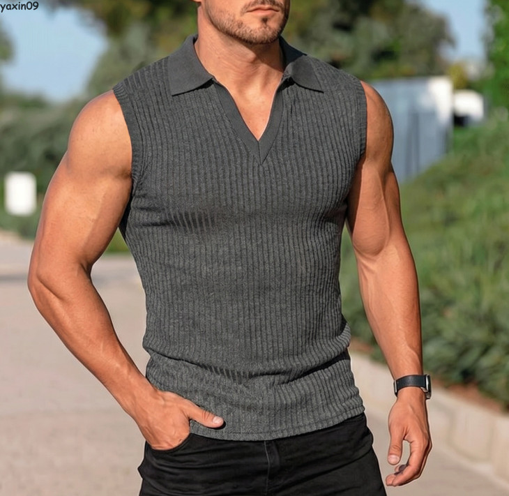 Summer Mens T-shirts V-neck Sleeveless Tops Outdoor Casual Beach Shirts Fashion