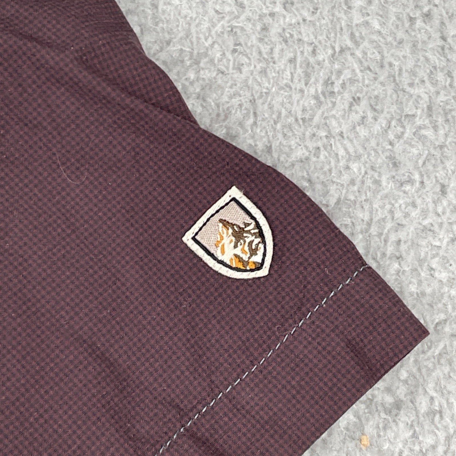 Kuhl Outdoors Button Up Pocket Adventure Shirt Micro Plaid Nylon Medium Maroon