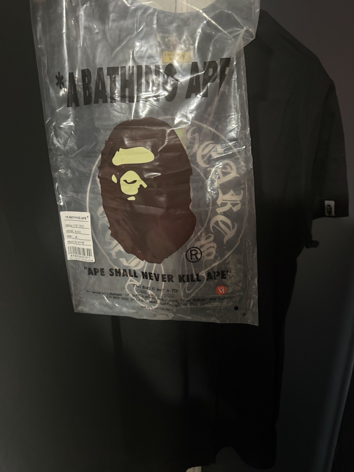 A Bathing Ape BAPE Men’s Black Graphic Logo Print Crew Neck T-Shirt Size M