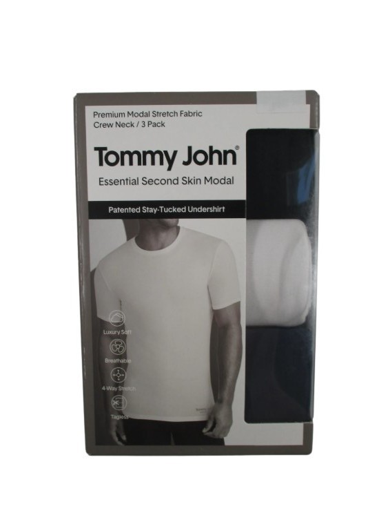 3 PACK TOMMY JOHN WHITE BLACK SECOND SKIN MODAL CREW NECK STAY TUCKED UNDERSHIRT